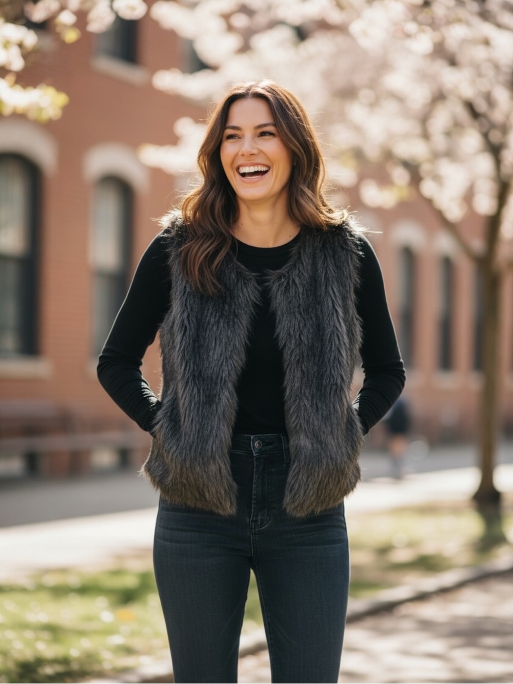 Say What? Faux Fur Vest Women’s Size Small Gray Black Soft Open Front